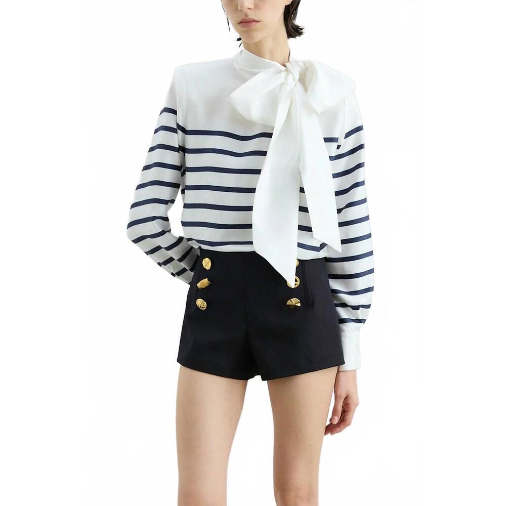 NEW FRANCOISE johanna silk collar blouse in stripe navy